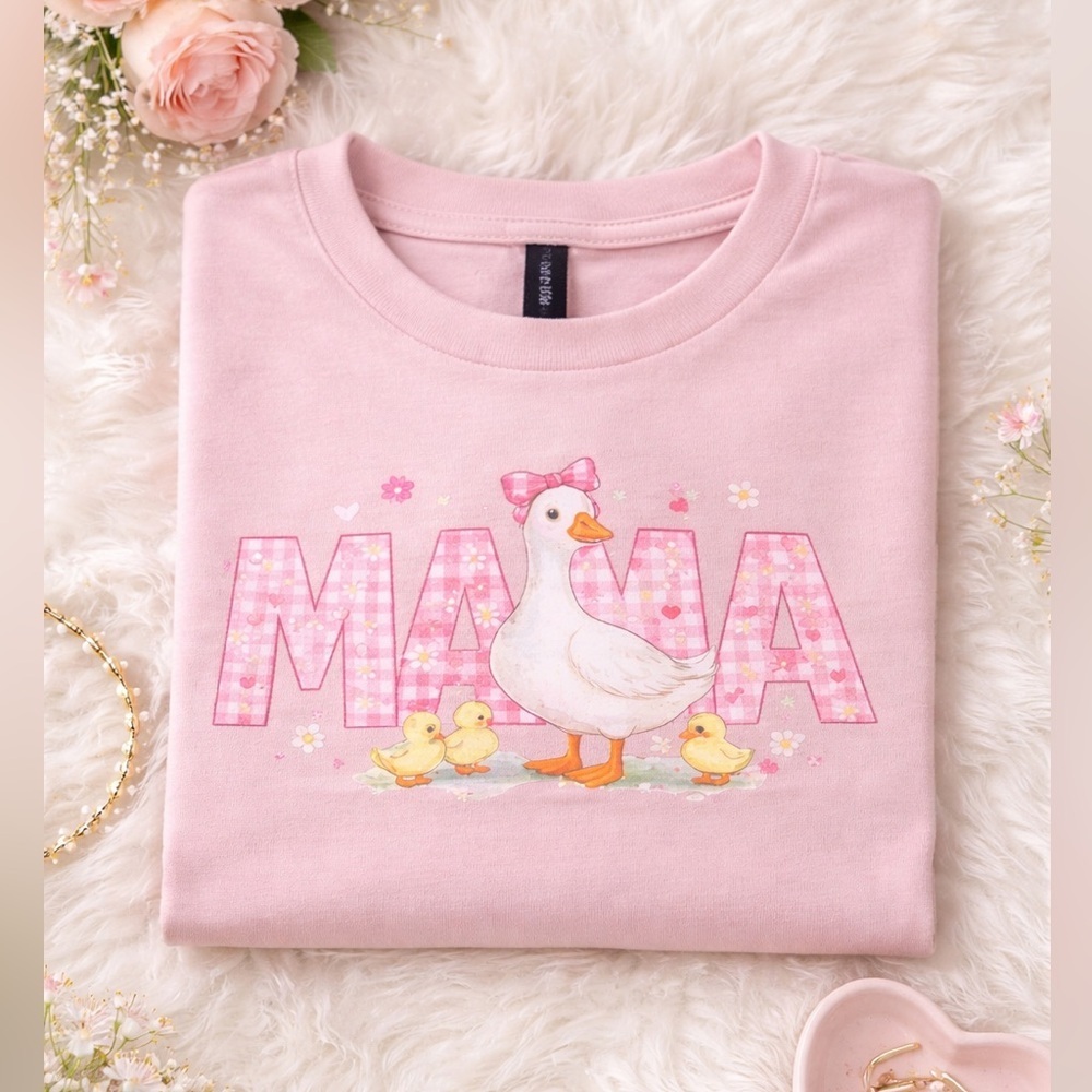 Mama Goose Floral Graphic Tee Pink Cute Mom Shirt Cotton Soft - Picture 2 of 2